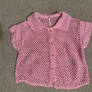Free People pink Crochet Button Down Top